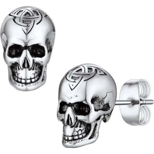 Gothic Skull Earrings for Men Boys Stainless Steel Jewlery Cool Punk Earring Studs for Party Halloween Father Days Gifts