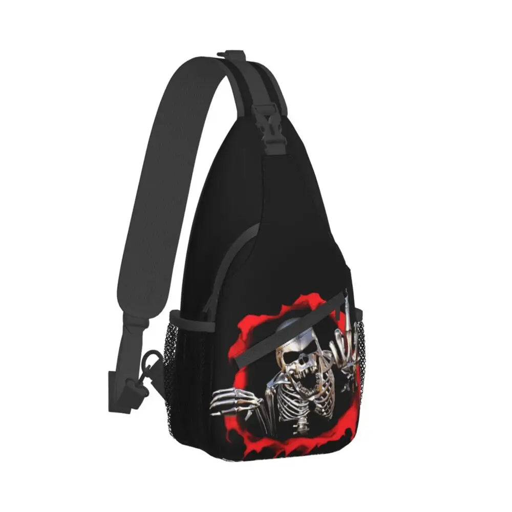 Gothic Skeleton Death Skull Sling Chest Bag Custom Crossbody Shoulder Backpack for Men Cycling Camping Daypack