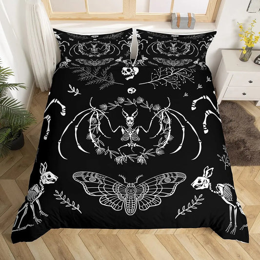 Halloween Skull Duvet Cover Soft King Size 3D Skull Printed Bedding Quilt Cover with Pillowcase for Lovers Bedding Set for Adult