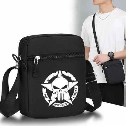 Fashion Skull Head Pattern Mini Oxford Crossbody Bag Print Single Shoulder Bags Adjustable Strap Black Casual Sports Travel