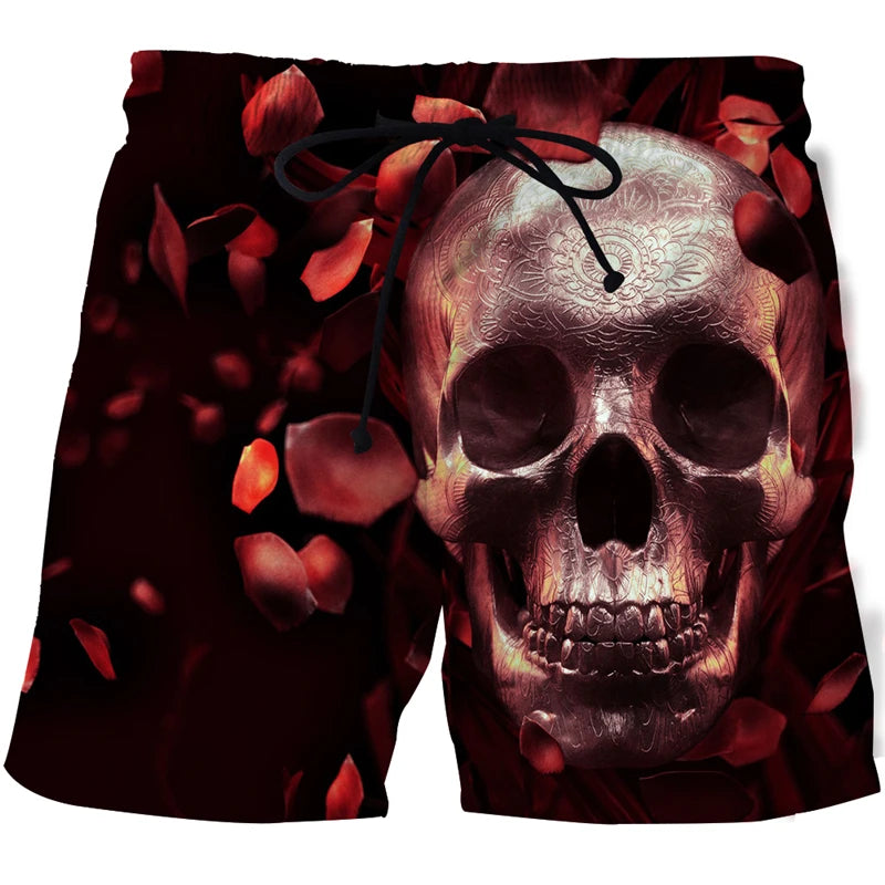 New Men's Skull 3D Print Beach Shorts Graphic Men's Casual Sports Shorts Summer Surfing Shorts Comfortable Shorts Hip Hop Pants