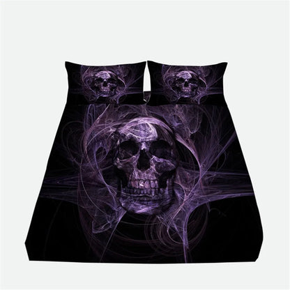 Gothic Skull Print Bed sheet, Microfiber Fitted Sheet and Pillowcases 2/3pcs, Halloween Bedding Set For Children And Adults