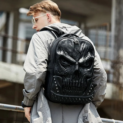 Men Women Thick Leather Backpacks For Teenagers 3D Skull Designer Casual Travel Large Capacity Laptop Bag Boy Girl School Bags