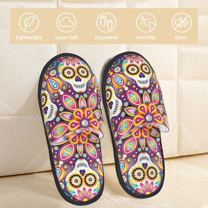 Personalized Mexican Day Of The Dead Skull Comfy Scuff Memory Foam Slippers Women Halloween Bedroom House Shoes