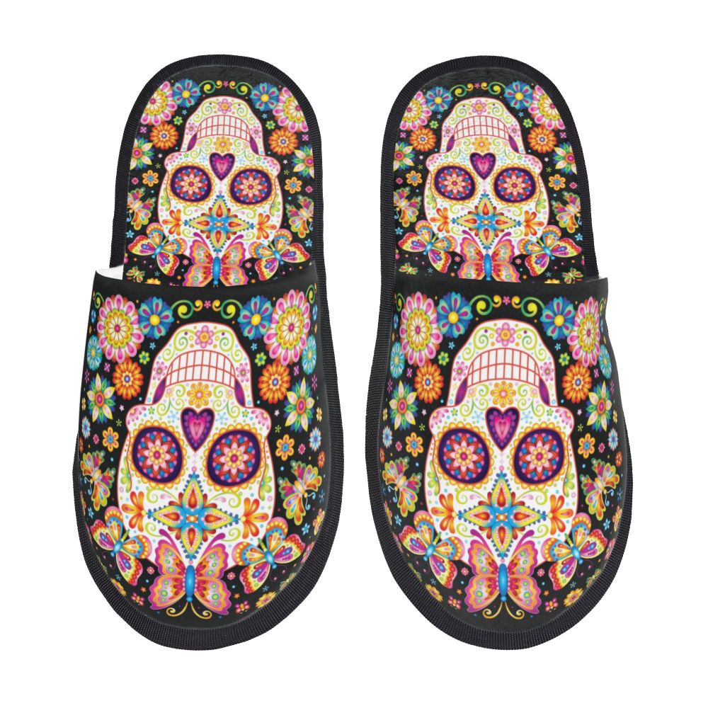 Halloween Catrina Sugar Skull House Slippers Soft Memory Foam Shoes Day Of The Dead Mexican Lady Comfy Warm Anti-Skid Slipper