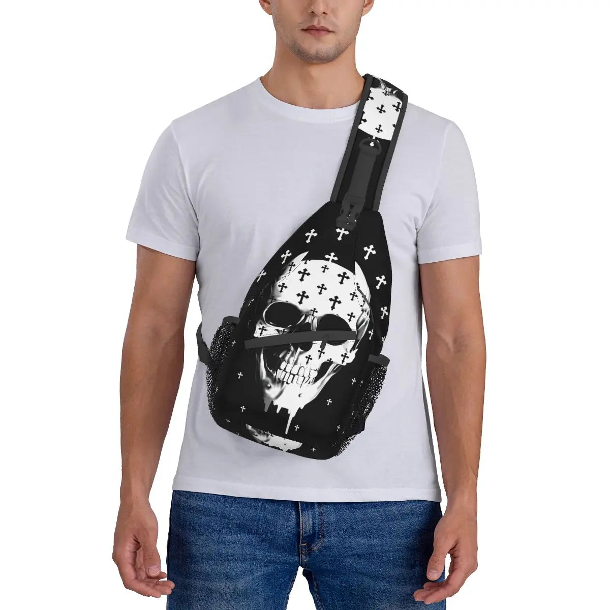 Gothic Skull With Crosses Crossbody Chest Bags Pockets Travel Pack Messenger Sports Teens Shoulder Bag Unisex