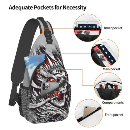 Gothic Skeleton Death Skull Sling Chest Bag Custom Crossbody Shoulder Backpack for Men Cycling Camping Daypack