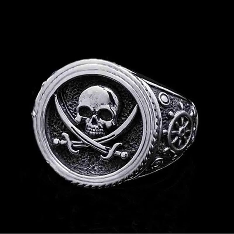 Personalized Punk Double Knife Skull Pirate Ring Men's Glamour Creative Hip Hop Rock Party Ring Stainless Steel Accessories