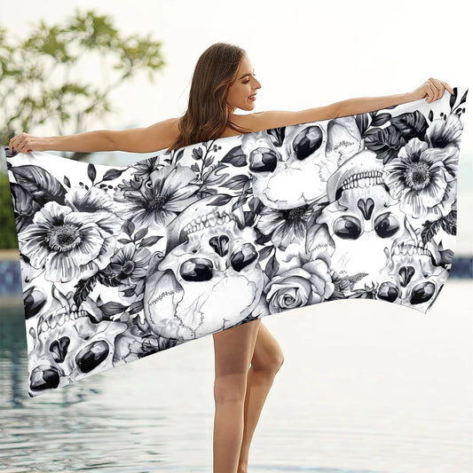 Skull Beach Towel Oversized, Super Absorbent Sand Free Thick Microfiber Beach Towel,Beach Towels for Kids,Men,Women,Girls