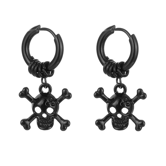 Design Stainless Steel Skull Drop Earrings For Men Fashion Gothic Street Hip Hop Ear Jewelry Pendant Cool Stud Earrings