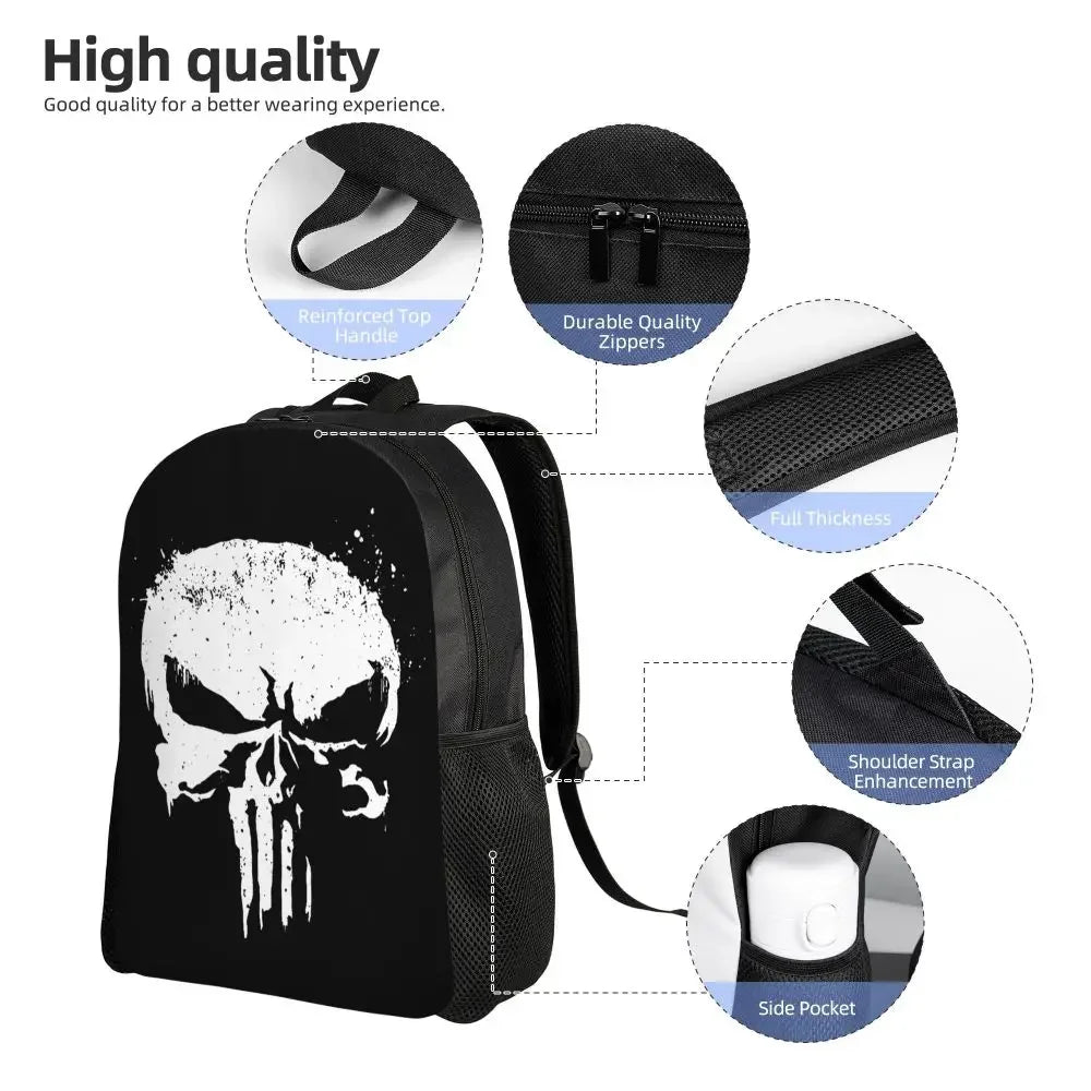 Customized Superhero Backpack Men Women Basic Bookbag for College School Punisher Skull Symbol Bags