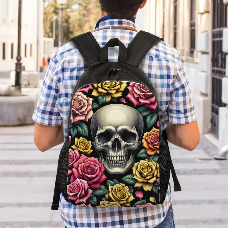 Personalized Skull Rose Backpacks Men Women Basic Bookbag for School College Bags