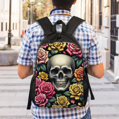 Personalized Skull Rose Backpacks Men Women Basic Bookbag for School College Bags