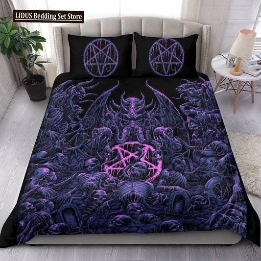 Skull Skeleton Satanic Goat Skull Duvet Cover Set Trophy Demon Breed Bedding Sets Night Blue Pink Satanic Baphomet Quilt Cover