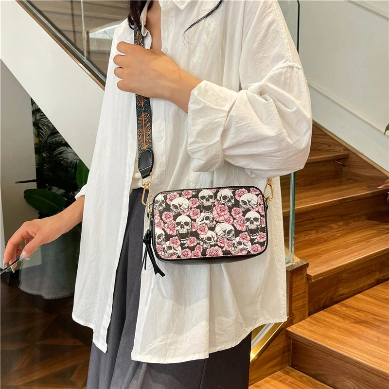 Skull Jack Print Crossbody Bag Wind Lady Shoulder Bag Casual Fashion Phone Purse Mini Bag Female PU Leather Satchel Handbag