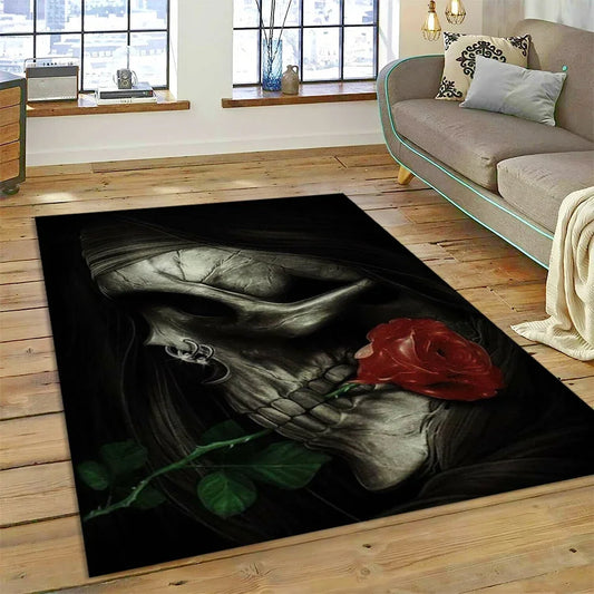 Skull Dead Girl Gothic Horror Female Rose Carpet Rug for Bedroom Living Room Home Sofa Decoration,Kid Game Large Decor Floor Mat