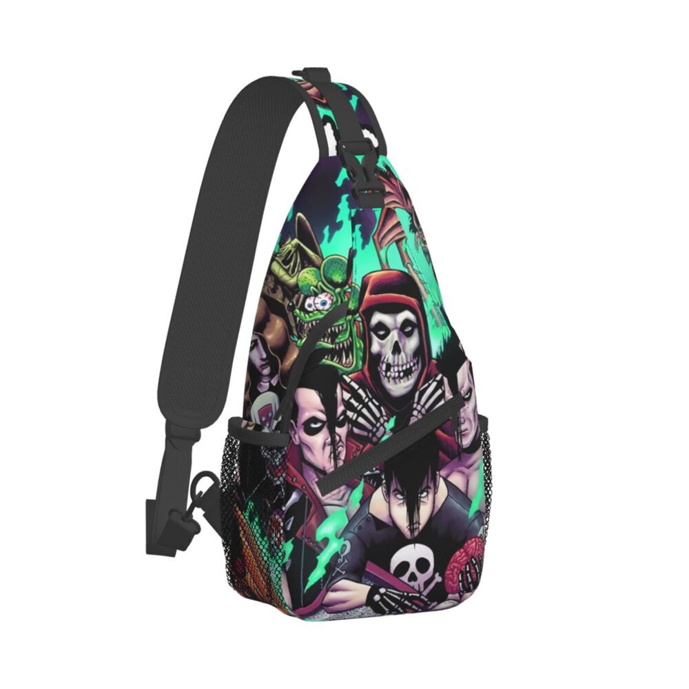 Misfits Skull Sling Crossbody Chest Bag Men Fashion Horror Punk Rock Music Shoulder Backpack for Travel Cycling