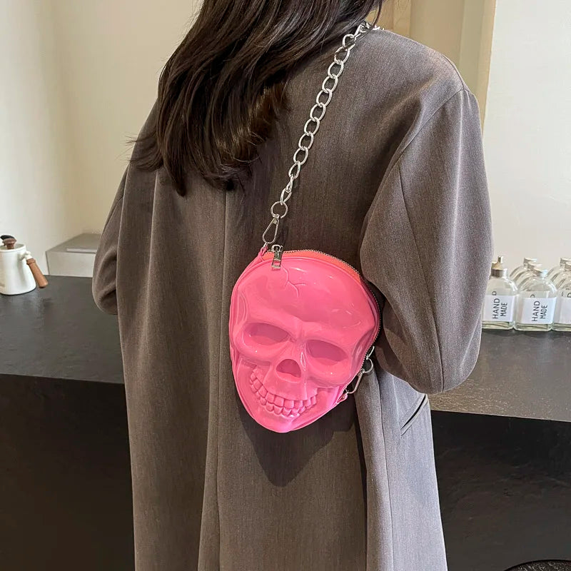 Rose Red Cute Cartoon Shoulder Bag Halloween Funny Ghost Skull Bag Pu Leather Zipper Handbag Purse Small Crossbody Phone Bags