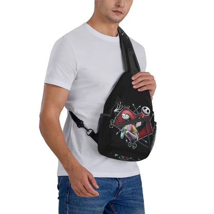 Custom Halloween Skull Jack Sling Crossbody Backpack Men Tim Burton Christmas Horror Movie Shoulder Chest Bag for Hiking