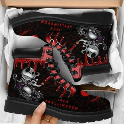 Women's Autumn and Winter Fashion Women's Tooling Boots Skull and Flower Print High-top Boots Ladies