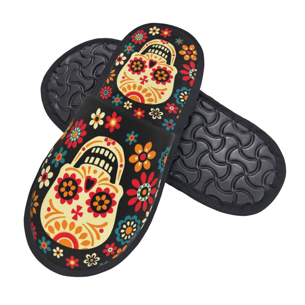 Halloween Catrina Sugar Skull House Slippers Soft Memory Foam Shoes Day Of The Dead Mexican Lady Comfy Warm Anti-Skid Slipper