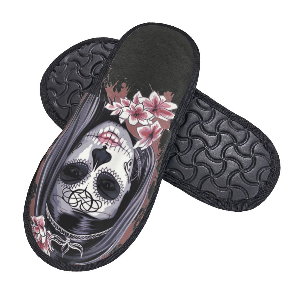 Halloween Catrina Sugar Skull House Slippers Soft Memory Foam Shoes Day Of The Dead Mexican Lady Comfy Warm Anti-Skid Slipper