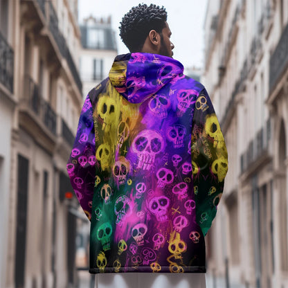 Men's and women's thick fleece hooded cardigan cotton-padded jacket, new coloured skull design pocket zipper, winter jacket men