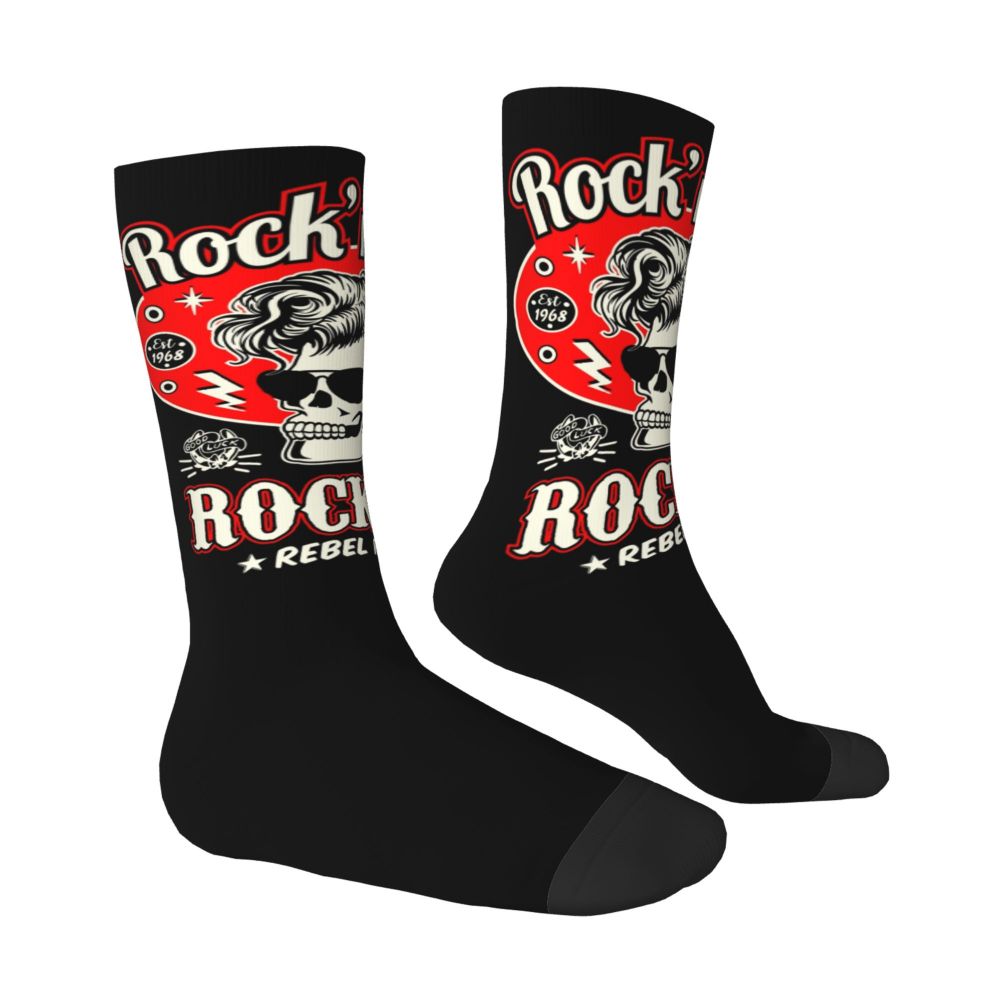 Custom Rockabilly Motorcycle Rider Rock Skull Men's Crew Socks Unisex Kawaii 3D Printed Dress Socks