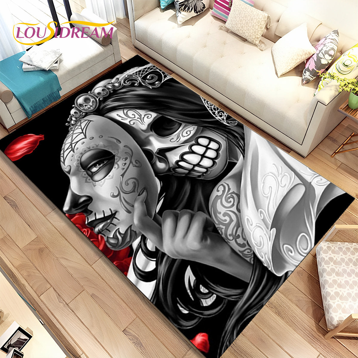 Gothic Horror Female Skull Dead Girl Area Rug,Carpet Rug for Home Living Room Bedroom Sofa Doormat Decor,kids Non-slip Floor Mat