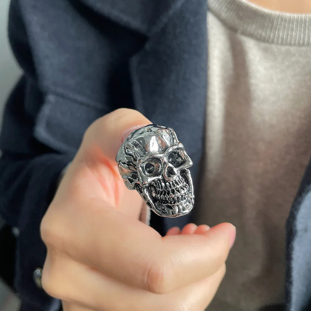 Retro Skull Large Ring For Men Silver Color Punk Gothic Rock Hiphop Ring Handmade Designer Jewelry Biker Accessories Unisex Gift