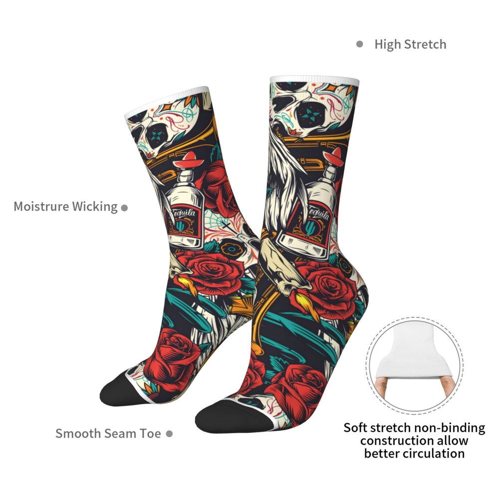 Funny Happy Men's Socks Mexican Skull Vintage Harajuku Skeleton Skull Bone Hip Hop Seamless Crew Crazy Sock Gift Pattern Printed