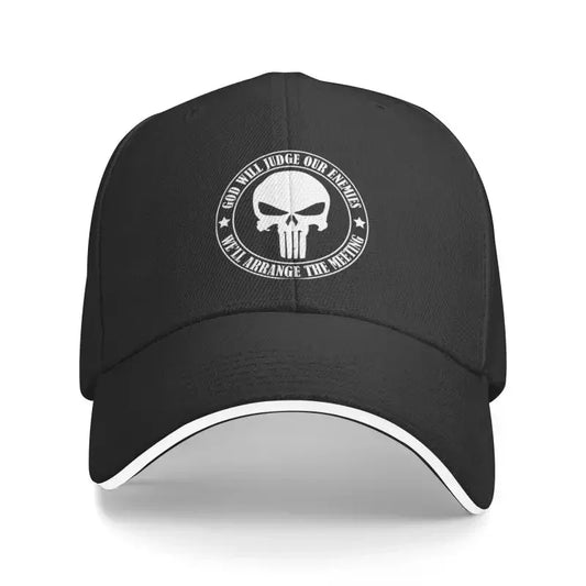 Punk Skeleton Skull Heavy Metal Rock Rapper Baseball Cap God Will Judge Our Enemies We Will Arrange The Meeting Adult Dad Hat