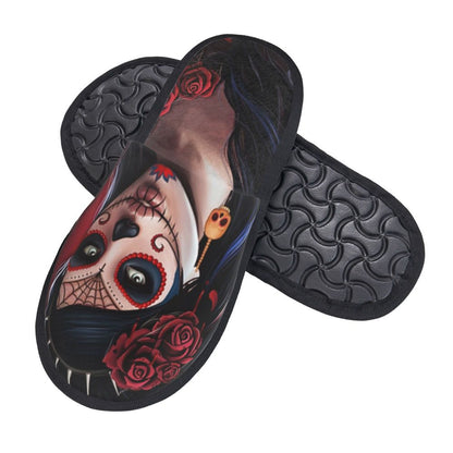 Halloween Catrina Sugar Skull House Slippers Soft Memory Foam Shoes Day Of The Dead Mexican Lady Comfy Warm Anti-Skid Slipper