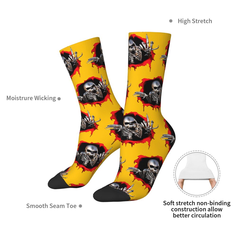 Novelty Mens Funny Jokers Skull Gun Dress Socks Unisex Comfortable Warm 3D Printed Gothic Skeleton Crew Socks