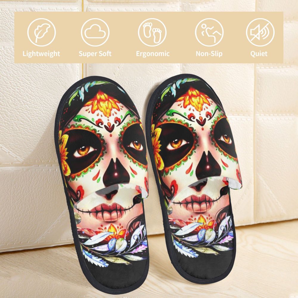 Halloween Catrina Sugar Skull House Slippers Soft Memory Foam Shoes Day Of The Dead Mexican Lady Comfy Warm Anti-Skid Slipper