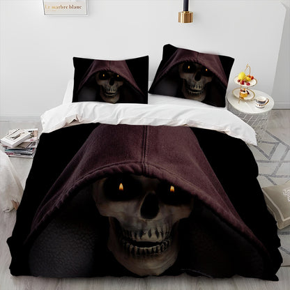 3D Gothic Horror Skull Cartoon Comforter Bedding Set,Duvet Cover Bed Set Quilt Cover Pillowcase,King Queen Size Bedding Set Gift