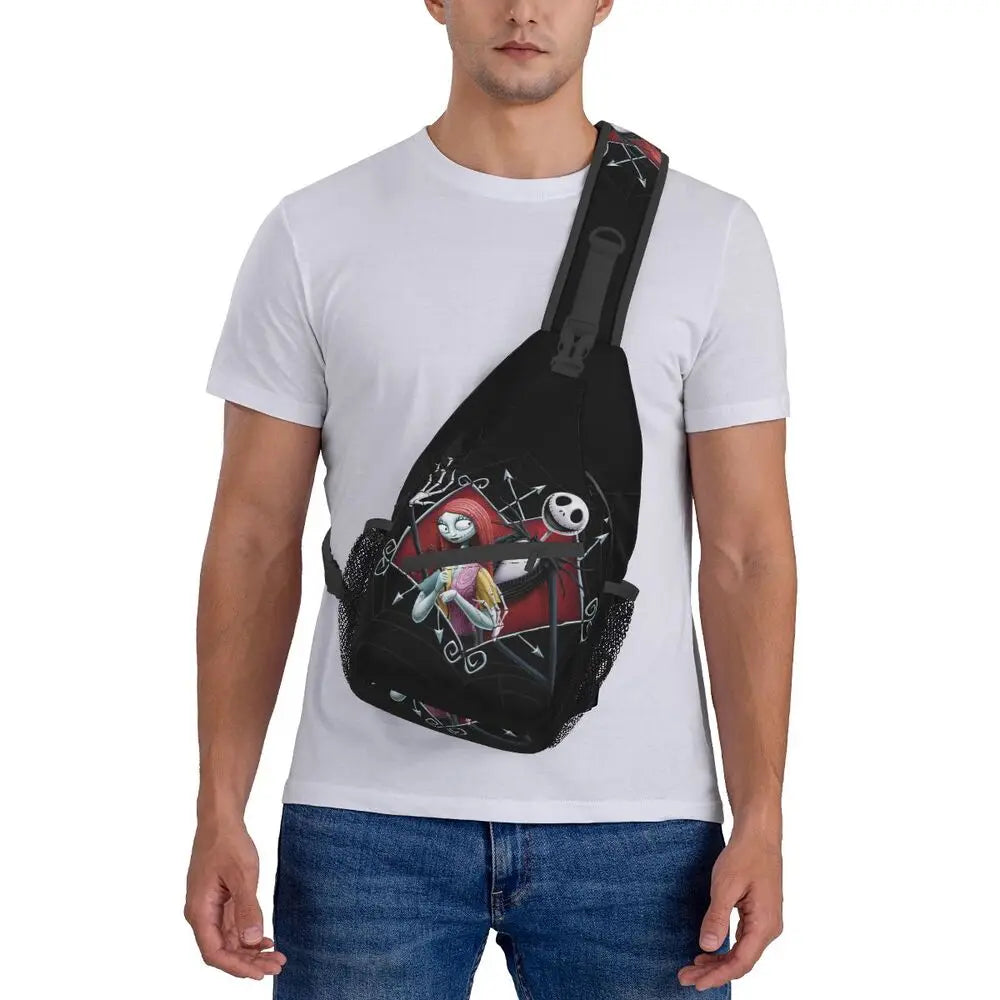 Custom Halloween Skull Jack Sling Crossbody Backpack Men Tim Burton Christmas Horror Movie Shoulder Chest Bag for Hiking