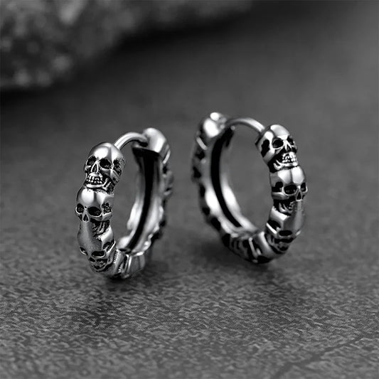 Huitan Trendy Skull Hoop Circle Earrings Men Everyday Wearable Jewelry Hip Hop Style Accessories Fashion Ear Rings