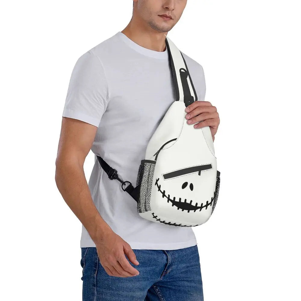 Custom Halloween Skull Jack Sling Crossbody Backpack Men Tim Burton Christmas Horror Movie Shoulder Chest Bag for Hiking