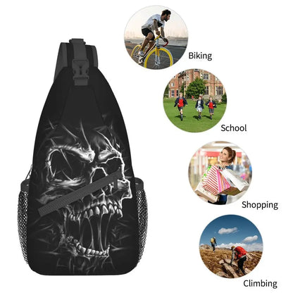 Gothic Skeleton Death Skull Sling Chest Bag Custom Crossbody Shoulder Backpack for Men Cycling Camping Daypack