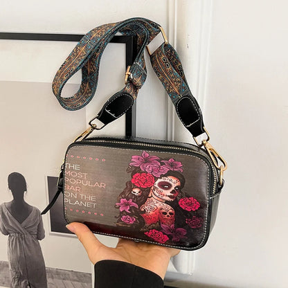 Skull Jack Print Crossbody Bag Wind Lady Shoulder Bag Casual Fashion Phone Purse Mini Bag Female PU Leather Satchel Handbag