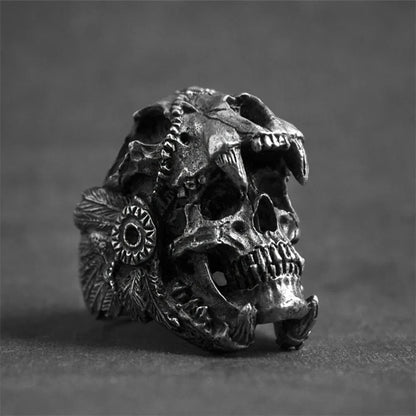 Retro Domineering Fashion Creative Trend Niche New Skull Ring Personalized Hip Hop Punk Men's Street Party Gift Ring Accessories