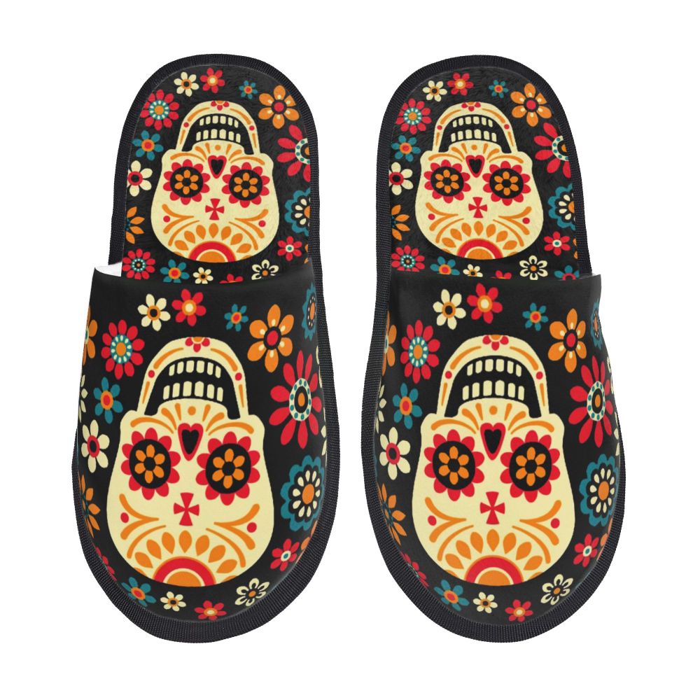 Halloween Catrina Sugar Skull House Slippers Soft Memory Foam Shoes Day Of The Dead Mexican Lady Comfy Warm Anti-Skid Slipper