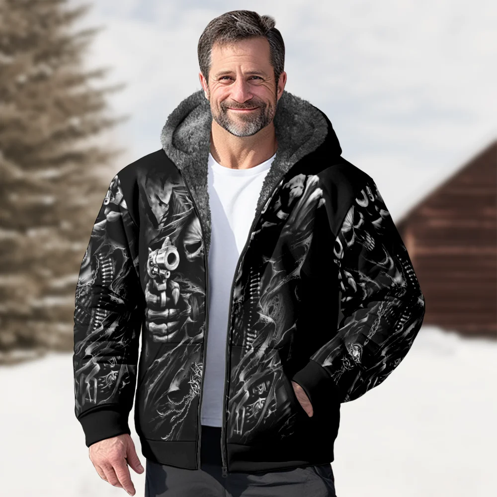 Men's Winter Jackets Coats,Black Skulls Pattern Cotton Clothes Overcoat Moisture-wicking Chic Daily