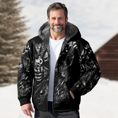 Men's Winter Jackets Coats,Black Skulls Pattern Cotton Clothes Overcoat Moisture-wicking Chic Daily