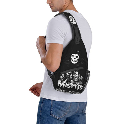 Misfits Skull Sling Crossbody Chest Bag Men Fashion Horror Punk Rock Music Shoulder Backpack for Travel Cycling