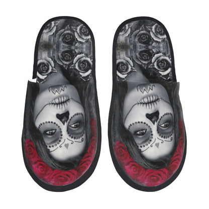 Halloween Catrina Sugar Skull House Slippers Soft Memory Foam Shoes Day Of The Dead Mexican Lady Comfy Warm Anti-Skid Slipper