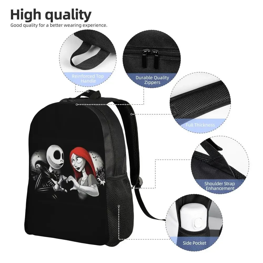 Custom Nightmare Before Christmas Backpacks for Men Women School College Student Bookbag Skellington Halloween Skull Bags