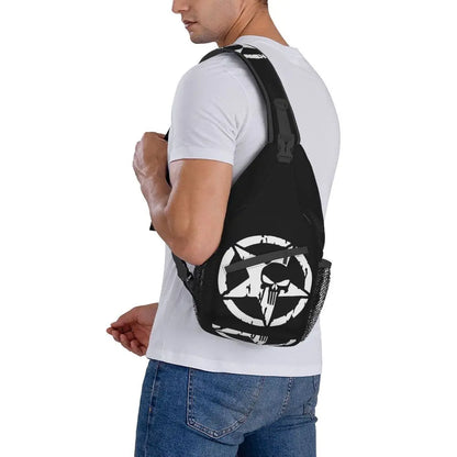 Vintage Skeleton Punishers Skull Crossbody Sling Backpack Men Custom Chest Shoulder Bag for Cycling Camping Daypack