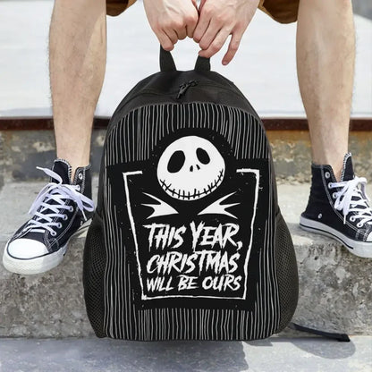 Custom Nightmare Before Christmas Backpacks for Men Women School College Student Bookbag Skellington Halloween Skull Bags